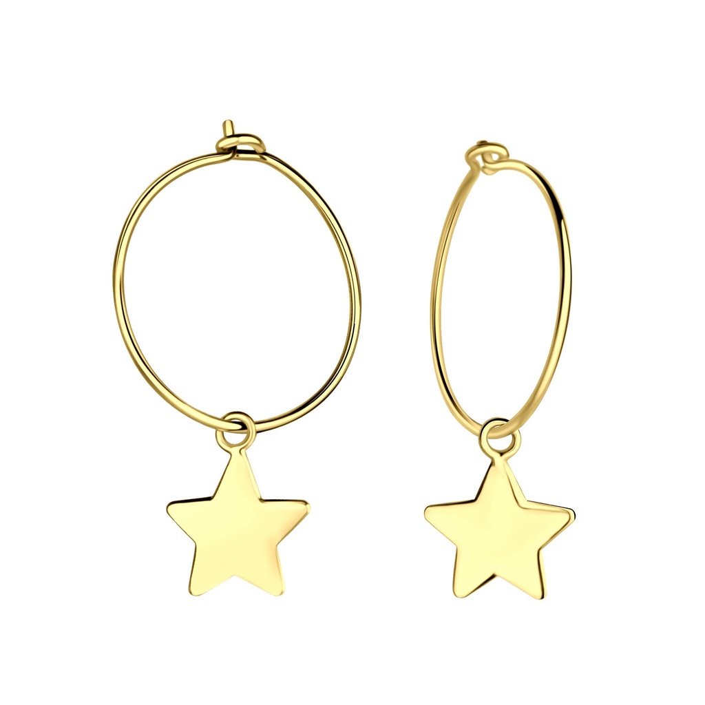 [10022935] Silver Star Charm Hoop Earrings