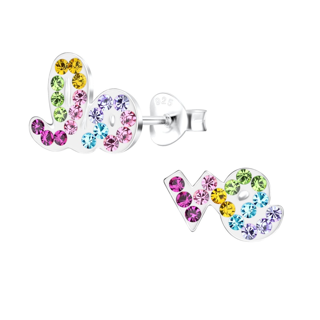 Silver Rainbow Love Stud Earrings
