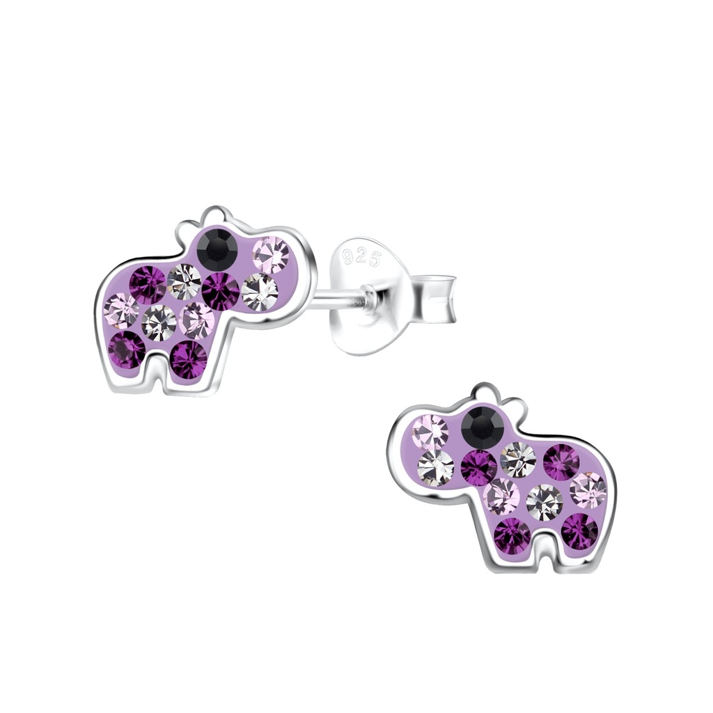 Silver Hippopotamus Stud Earrings