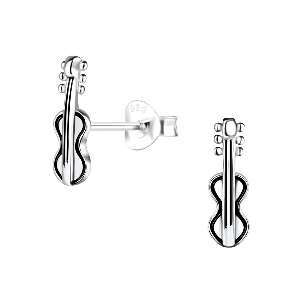 Silver Guitar Stud Earrings