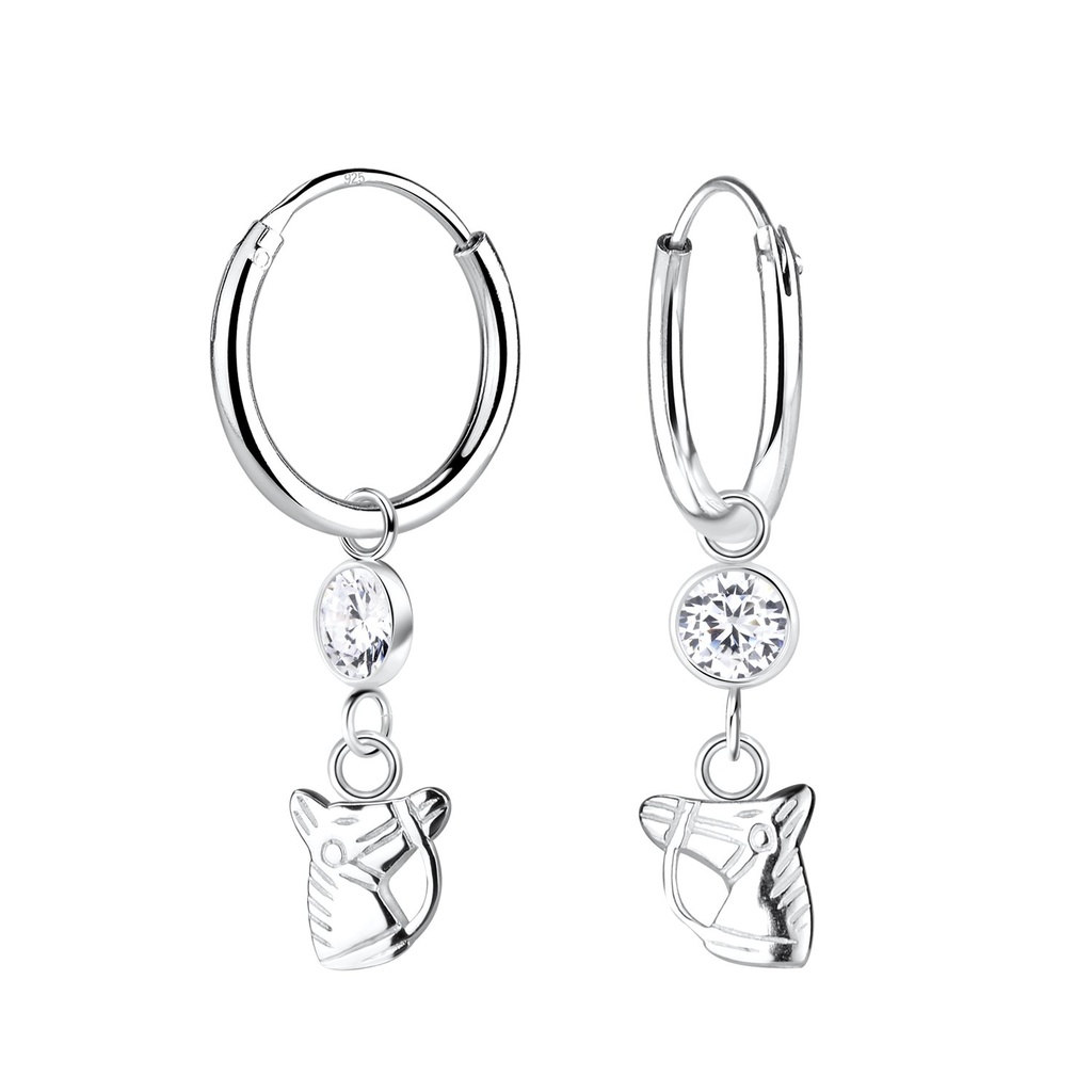 Silver Horse Charm Hoop Earrings