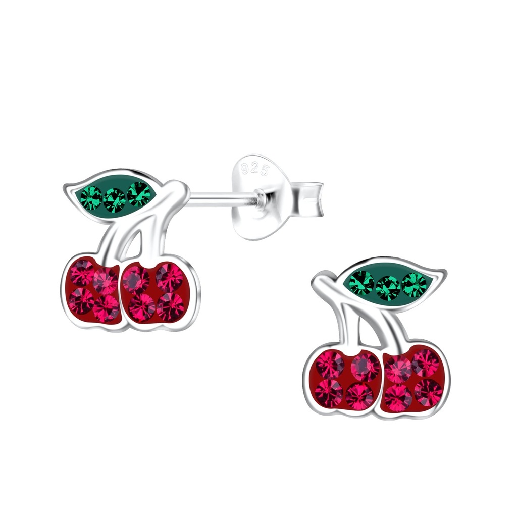 Silver Cherry Stud Earrings