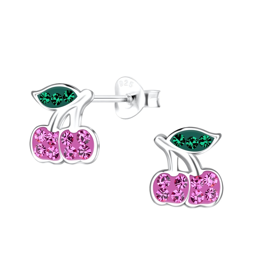 Puces d'oreilles cerise en argent