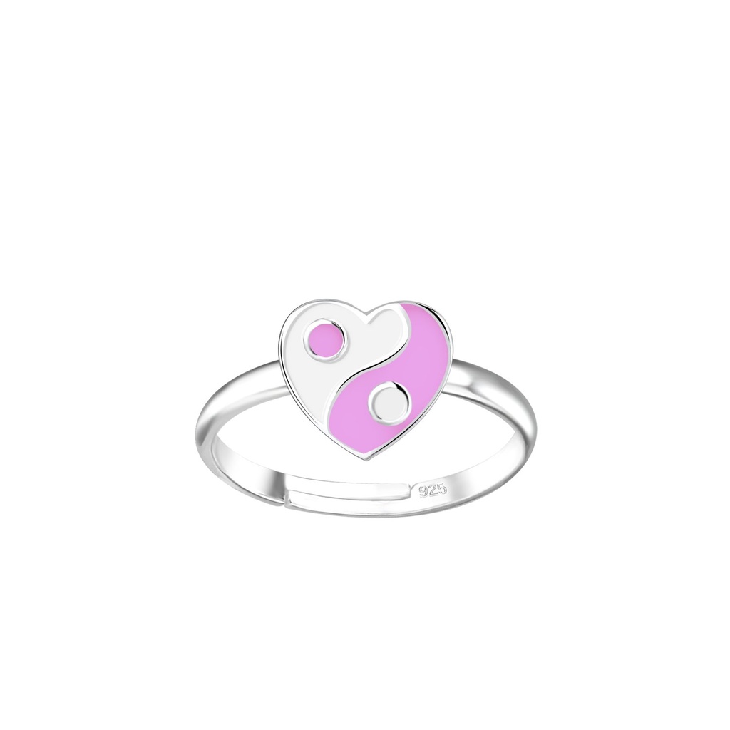 Silver Yin Yang Heart Adjustable Ring