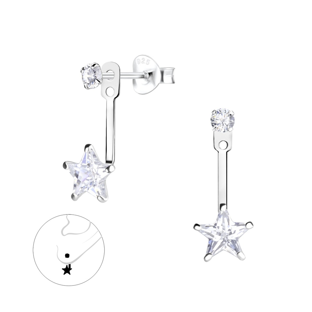 Ear jacket rond et étoile en argent zircon