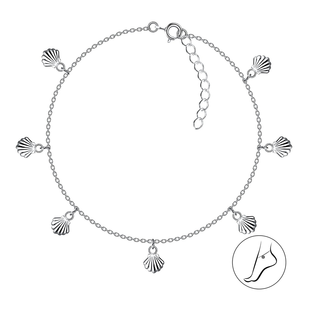 [10020894] Chaîne de cheville breloque coquillage en argent 24 cm avec rallonge