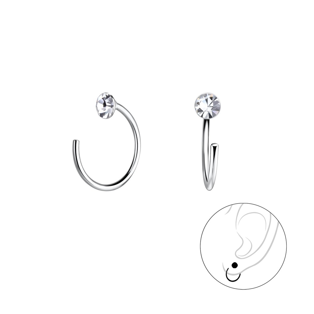 3mm Crystal Silver Ear Huggers