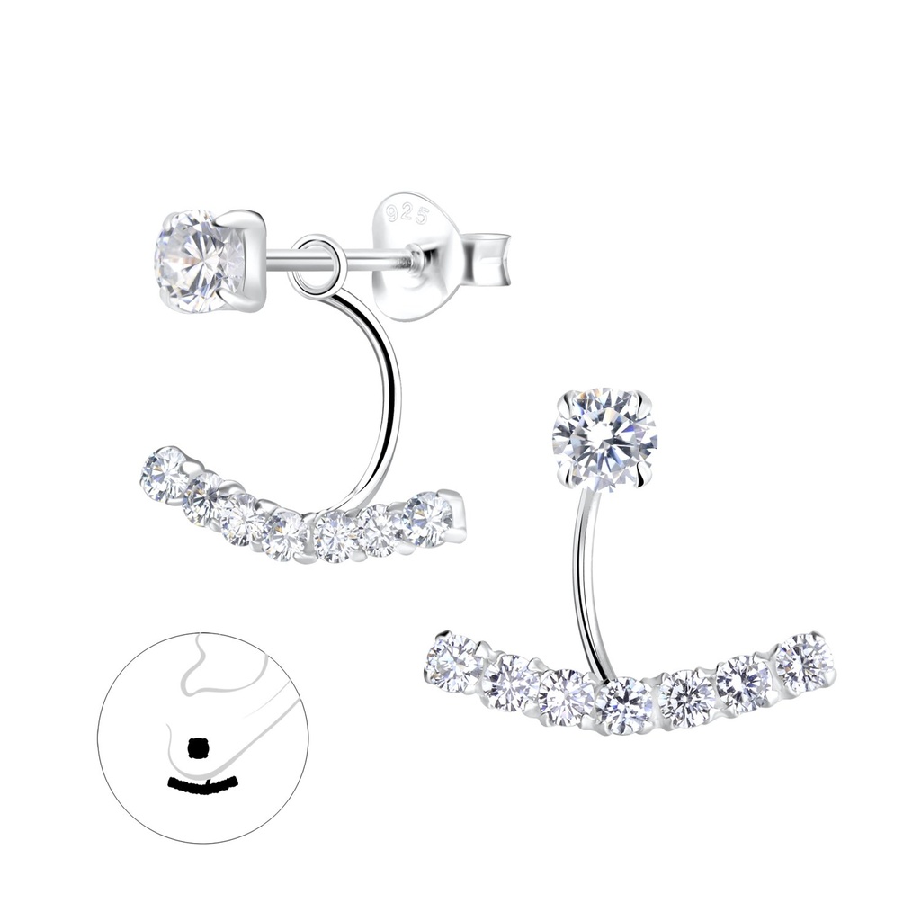 Silver Round Cubic Zirconia Ear Jacket