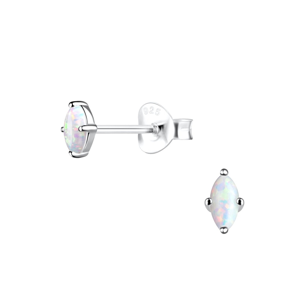 Puces d'oreilles opale marquise en argent 2x4 mm