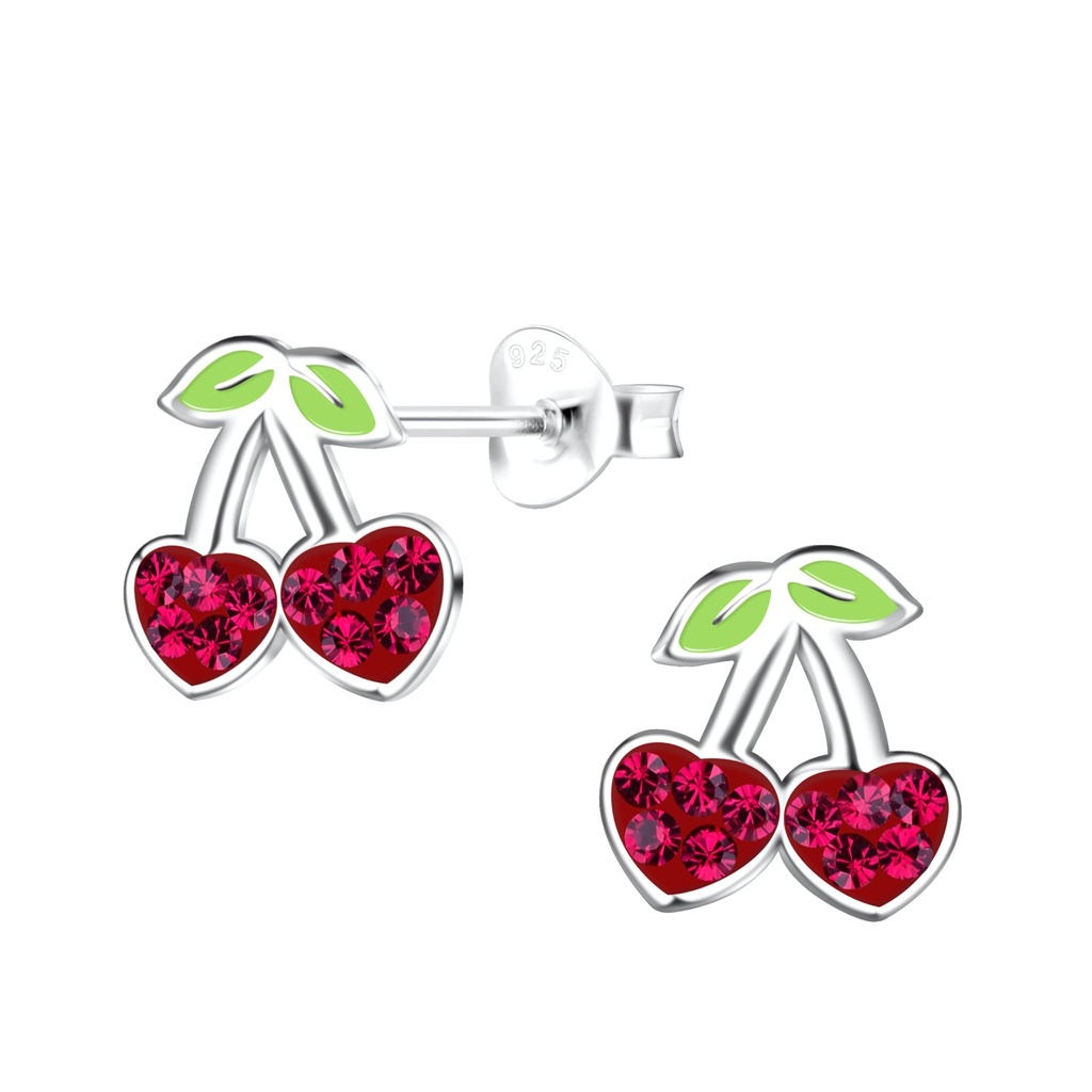 Puces d'oreilles cerise en argent