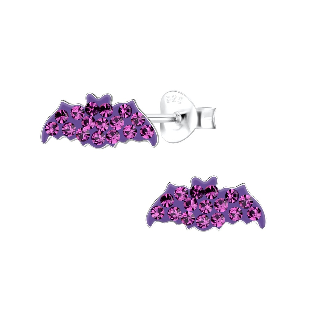 [10027473] Puces d'oreilles chauve-souris en argent cristal (Amethyst)