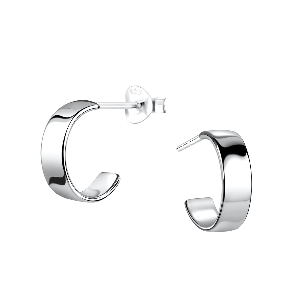 Silver Half Hoop Stud Earrings