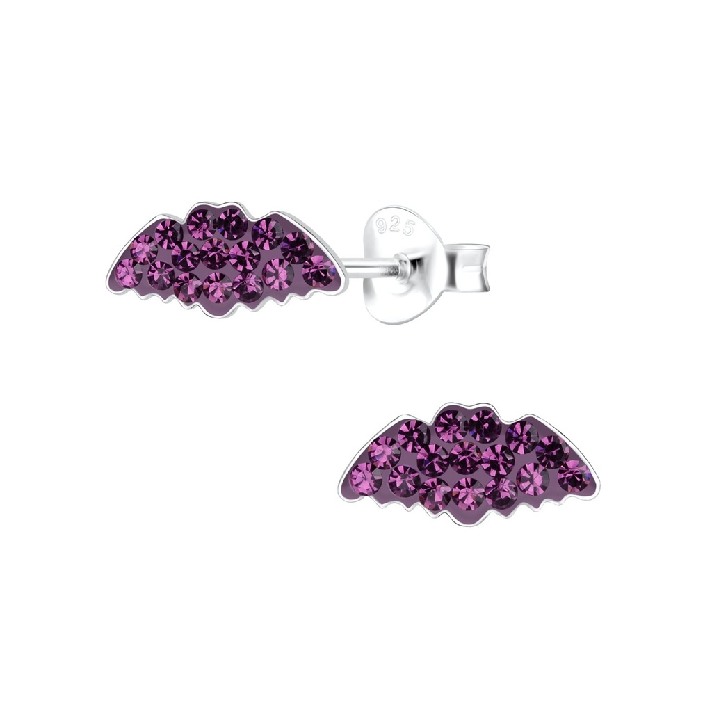 Silver Bat Crystal Stud Earrings