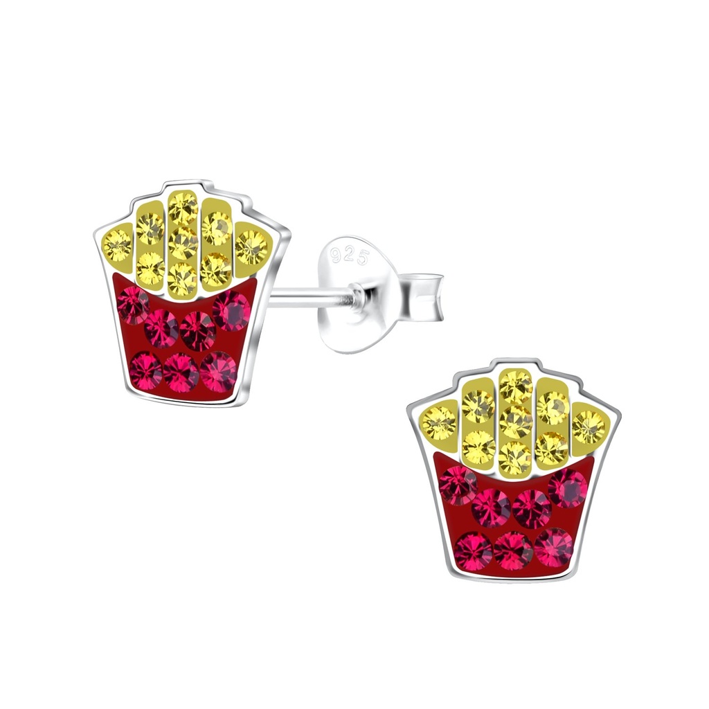 Silver French Fries Stud Earrings
