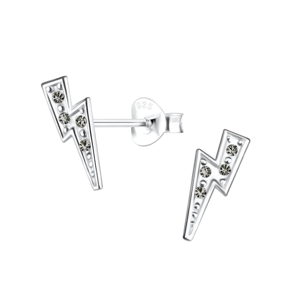 Silver Lightning Bolt Stud Earrings