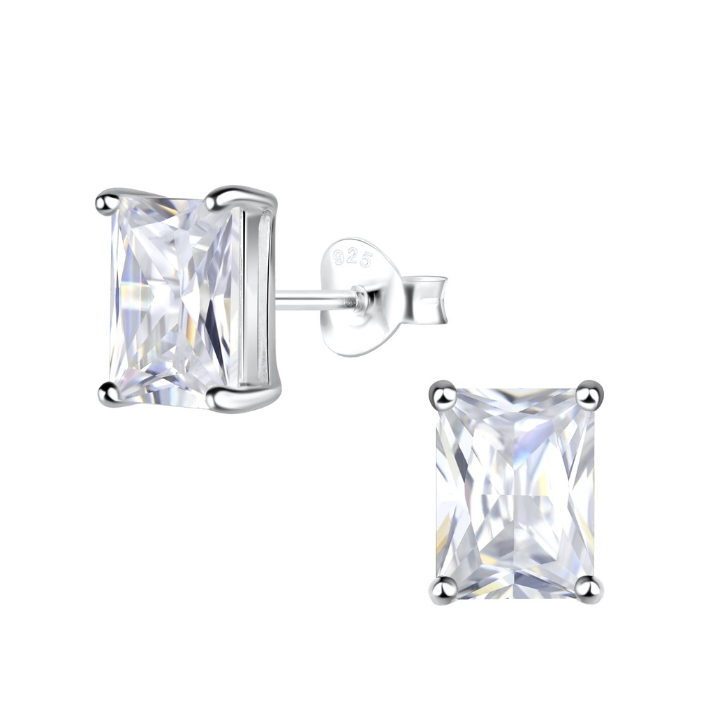 Puces d'oreilles en argent zircon baguette 6X8 mm