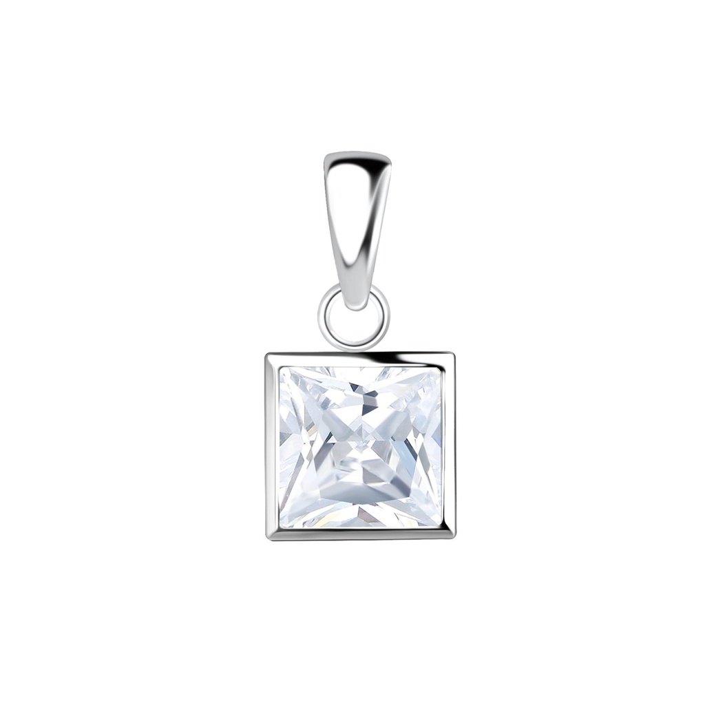 [10028351] Pendentif en argent zircon carré 6 mm