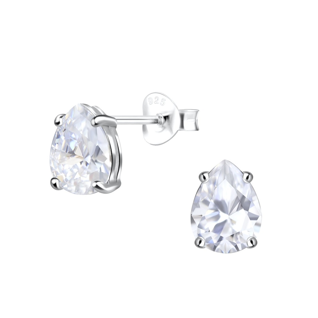 Puces d'oreilles en argent zircon poire 6X8
