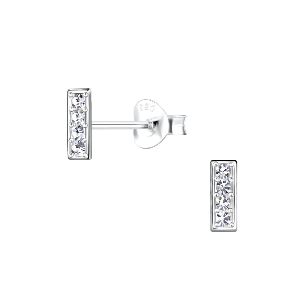 Silver Crystal Bar Stud Earrings