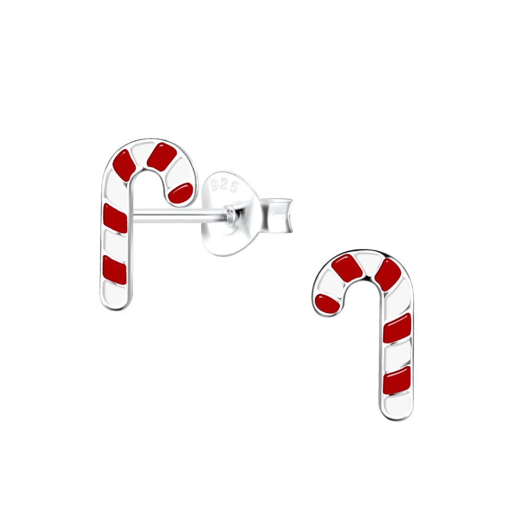 Silver Candy Cane Stud Earrings