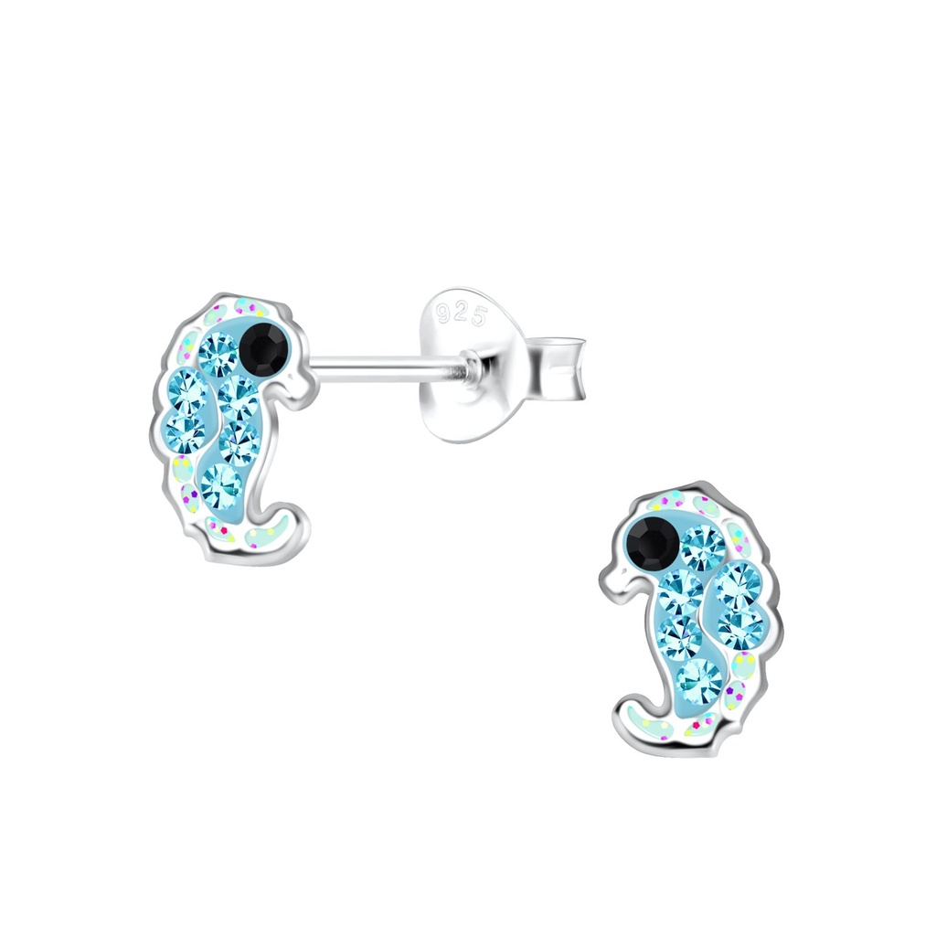Puces d'oreilles hippocampe en argent