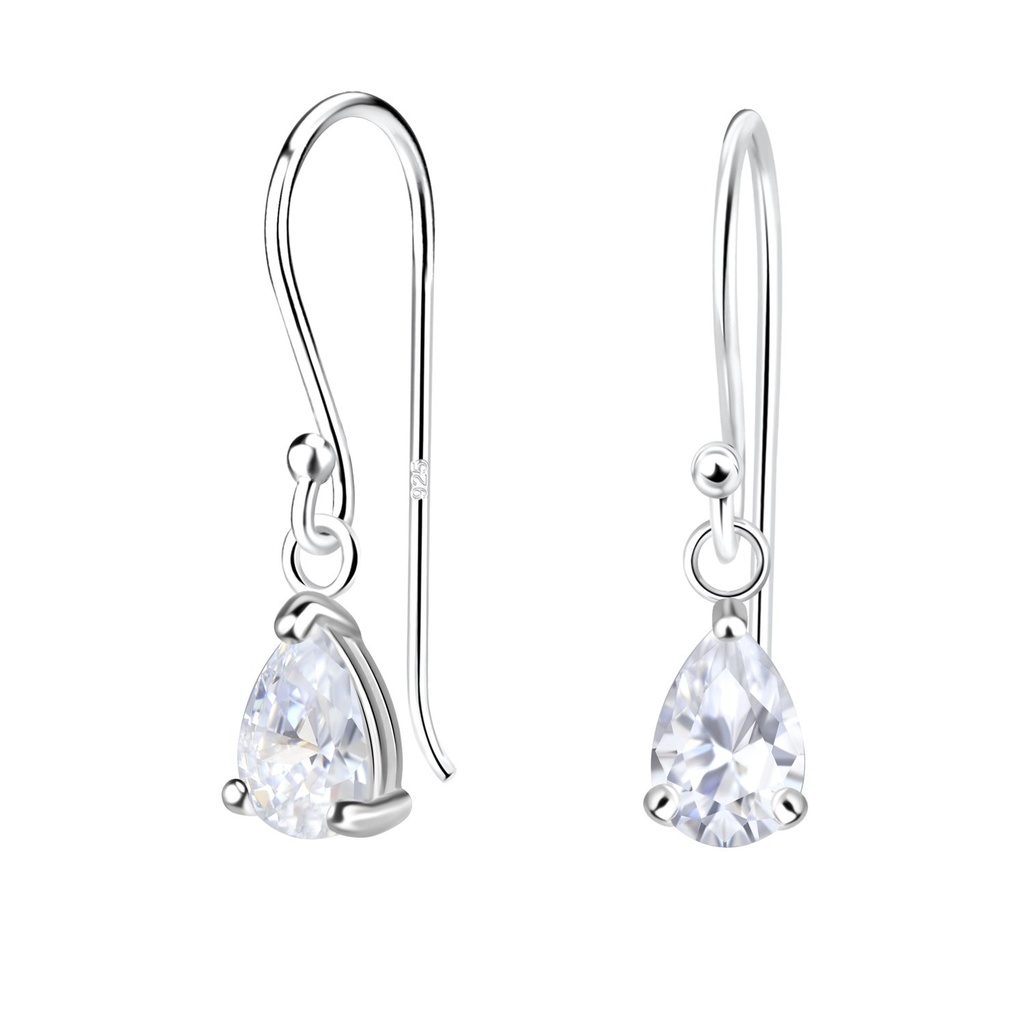 4x6mm Pear Cubic Zirconia Silver Earrings