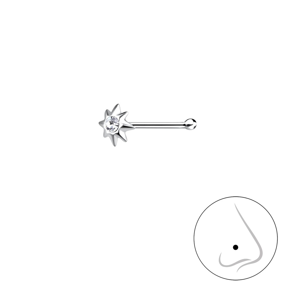 Silver Sun Nose Stud With Ball