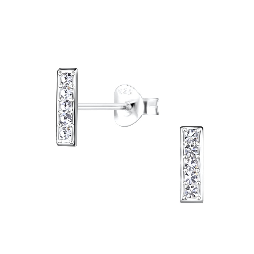 Silver Crystal Bar Stud Earrings