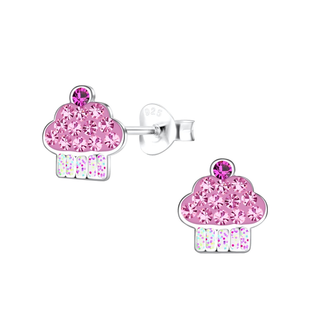 [10027370] Silver Cupcake Stud Earrings
