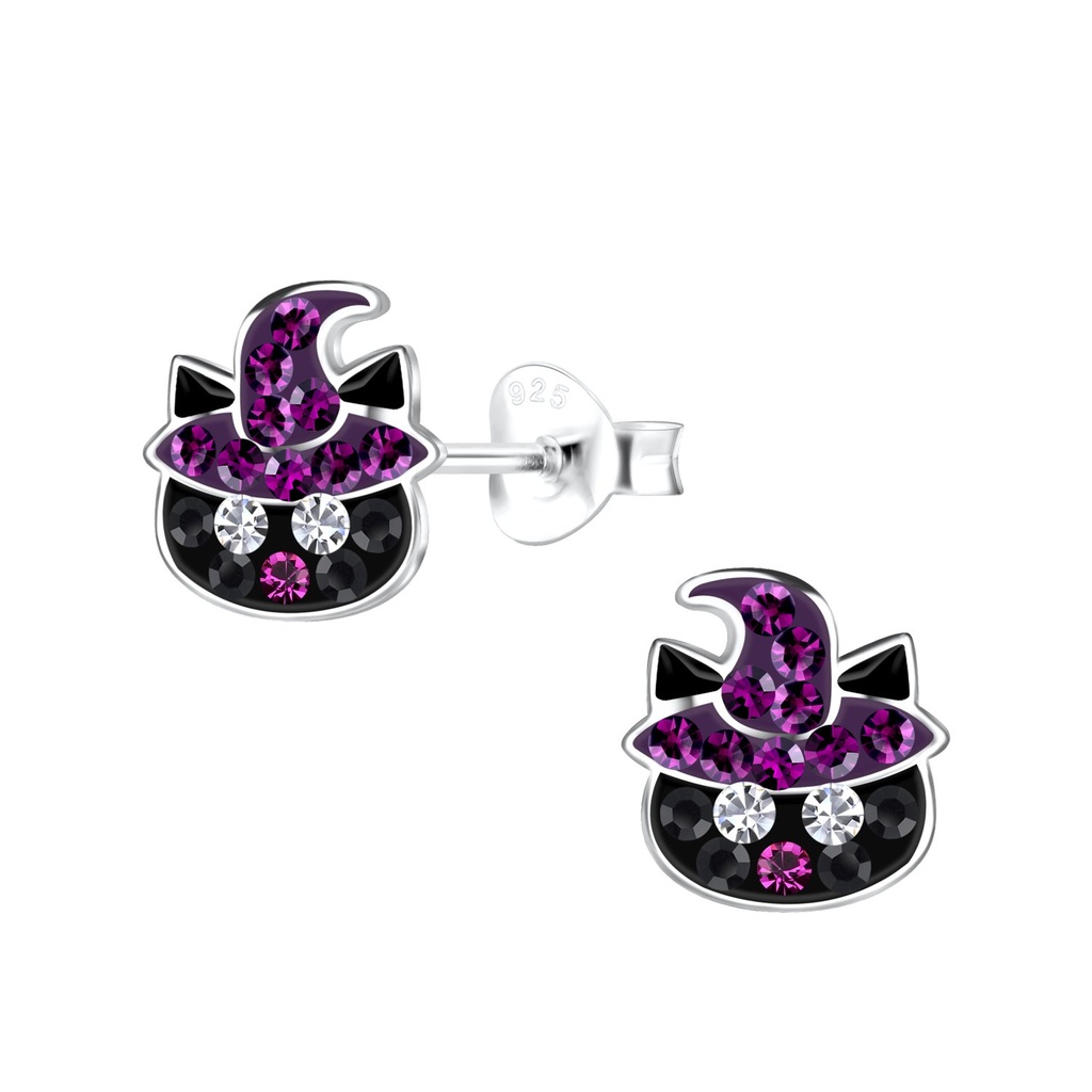 Silver Cat Stud Earrings