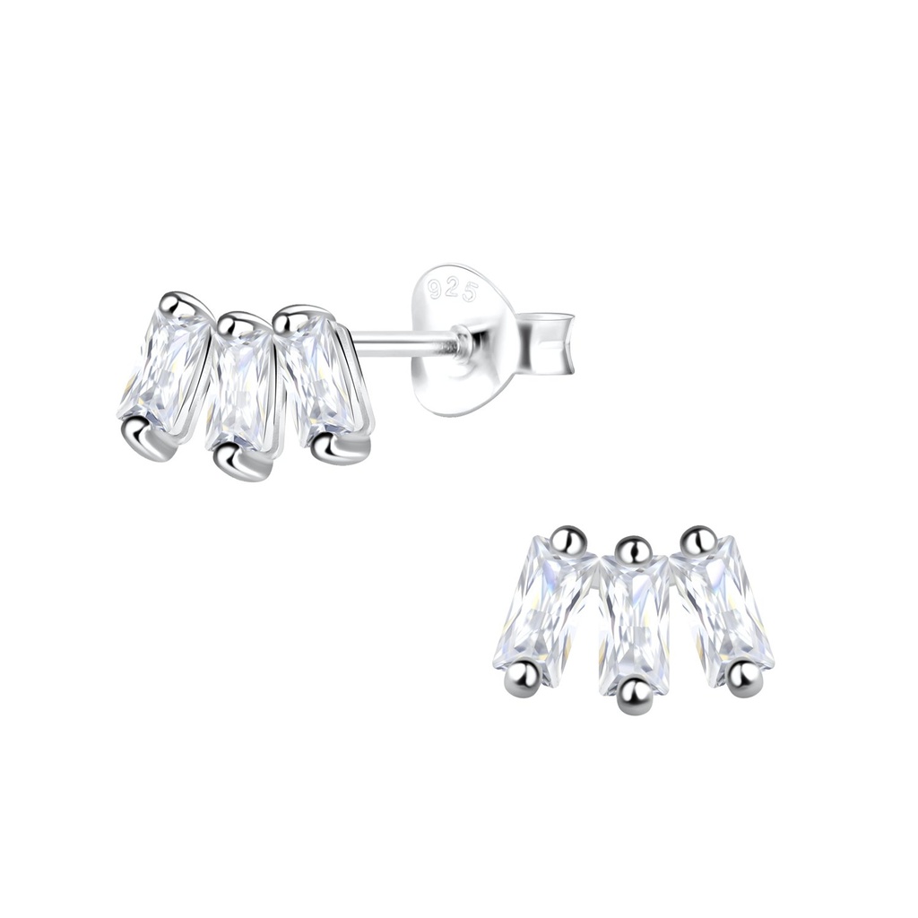 [10024148] Silver Triple Stones Stud Earrings