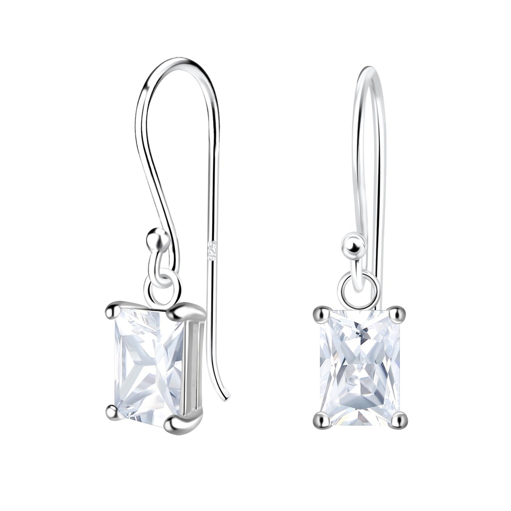 Boucles d'oreilles en argent zircon baguette 4x6 mm