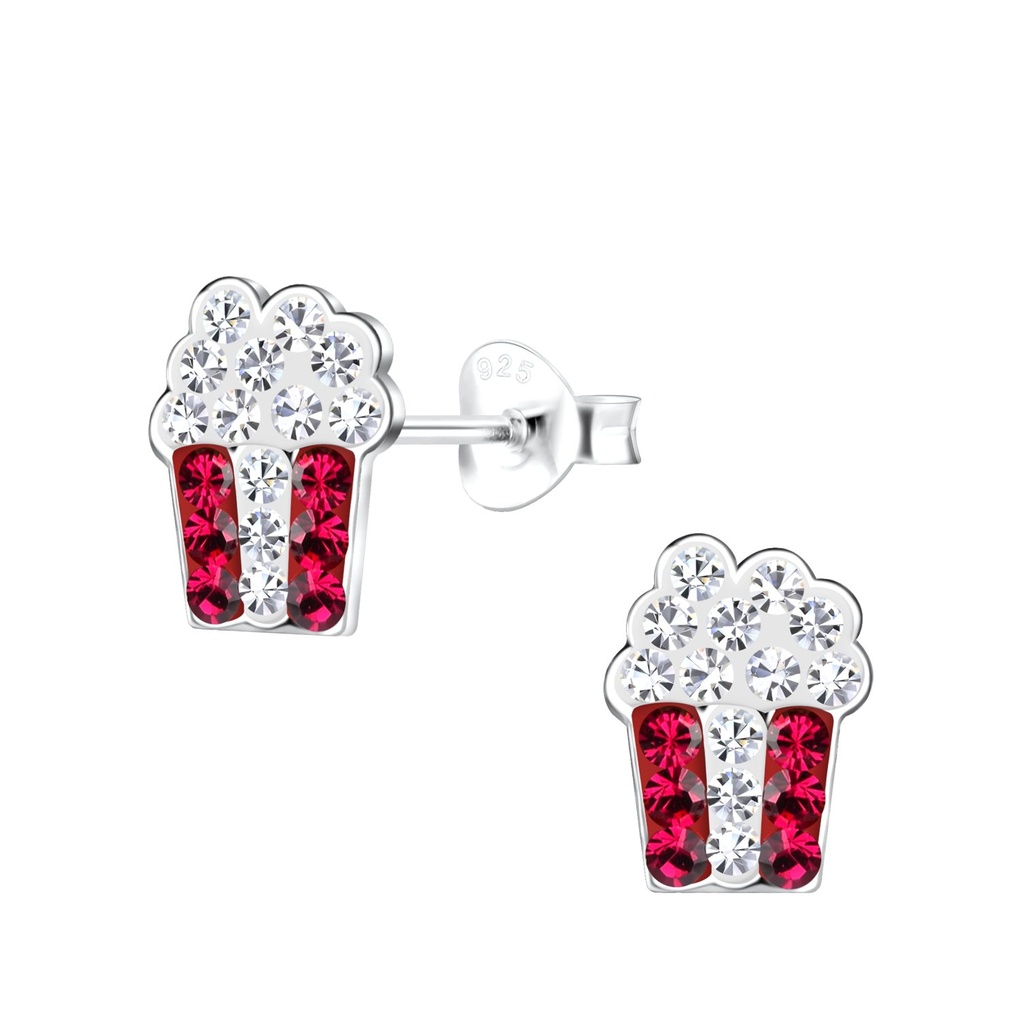 Silver Popcorn Bucket Stud Earrings