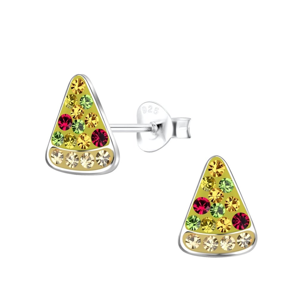 Silver Pizza Stud Earrings