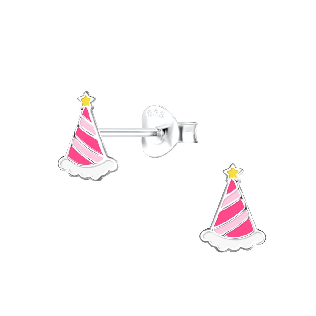 Silver Party Hat Stud Earrings