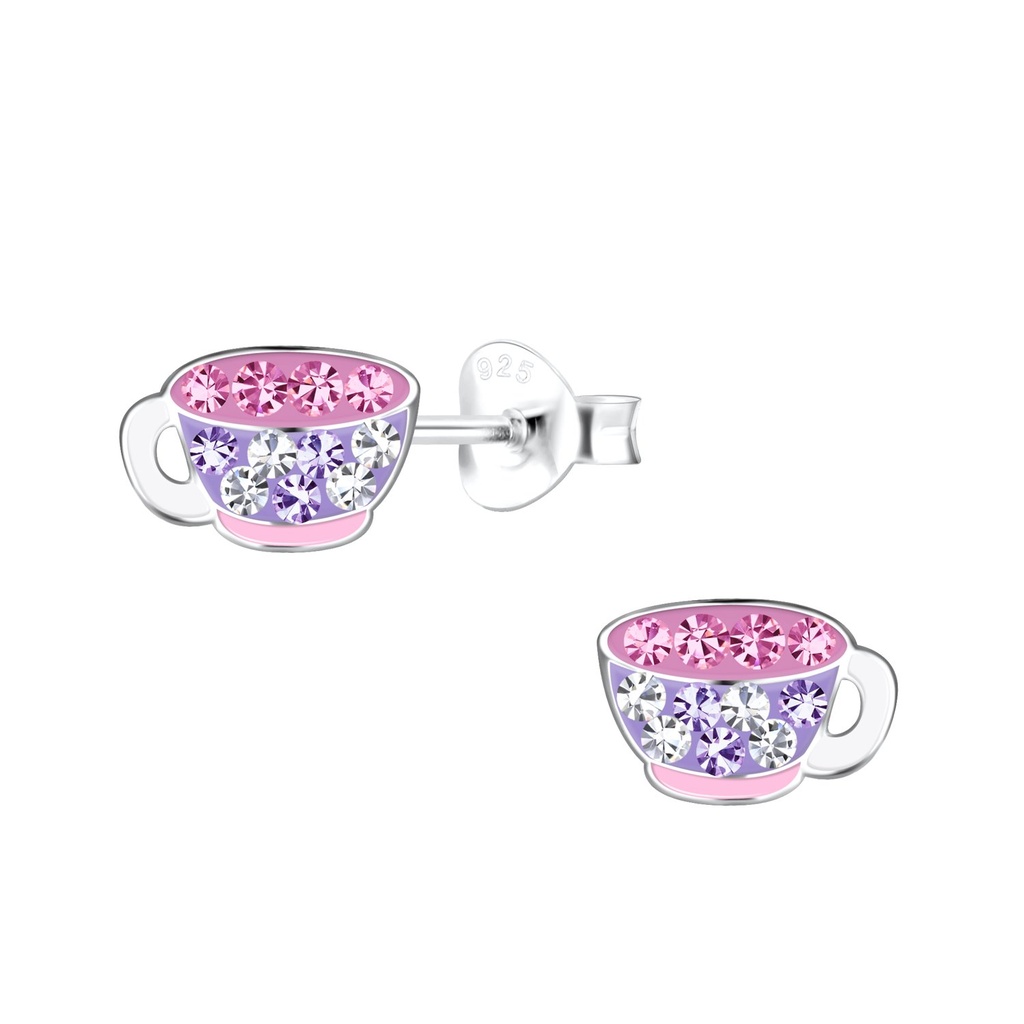 Puces d'oreilles tasse à thé en argent