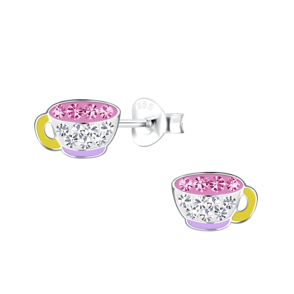 Puces d'oreilles tasse à thé en argent