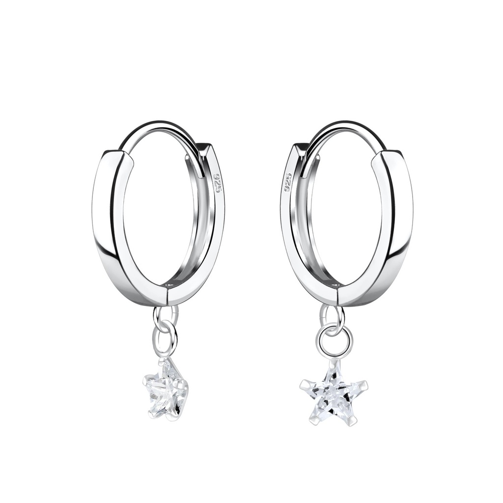 [10022783] Créoles huggie en argent avec étoile pendante