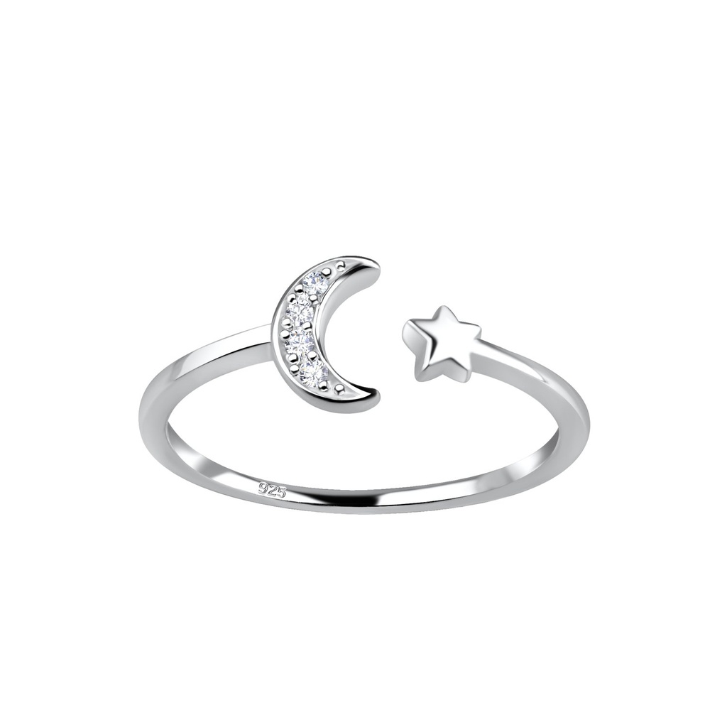 [10029884] Bague lune ouverte et étoile en argent (EU 52 / US 6)