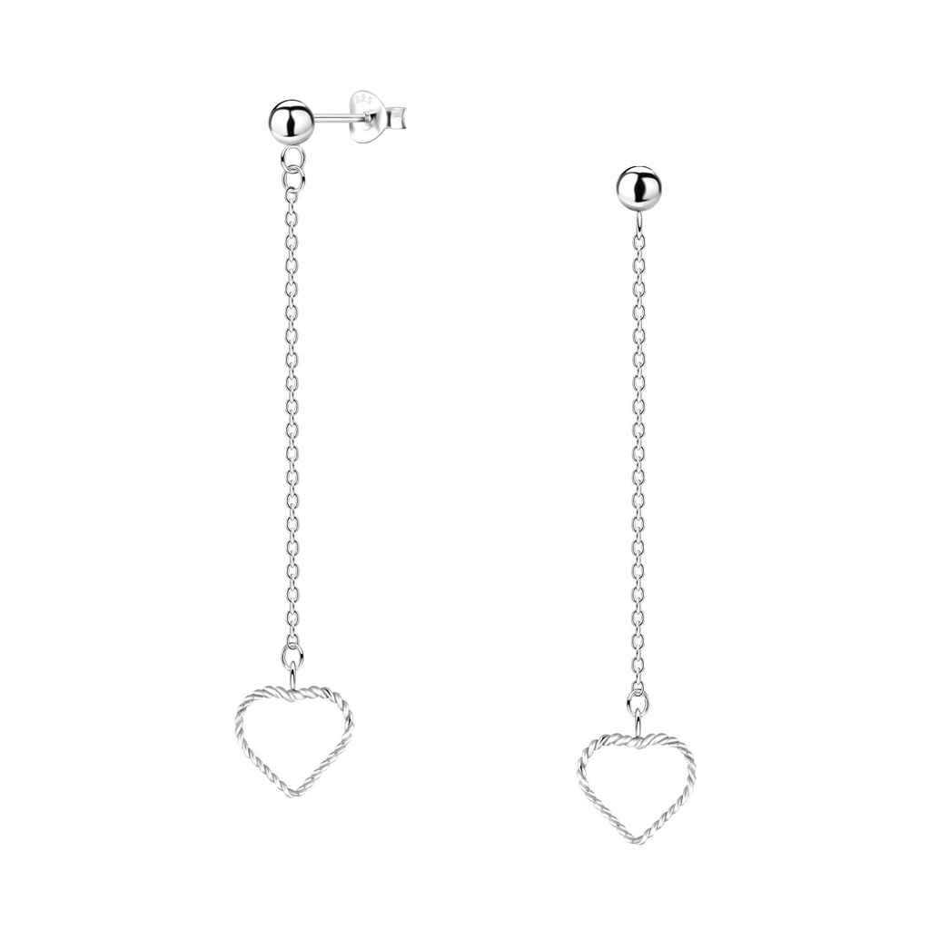 Puces d'oreilles boule en argent avec cœur pendant