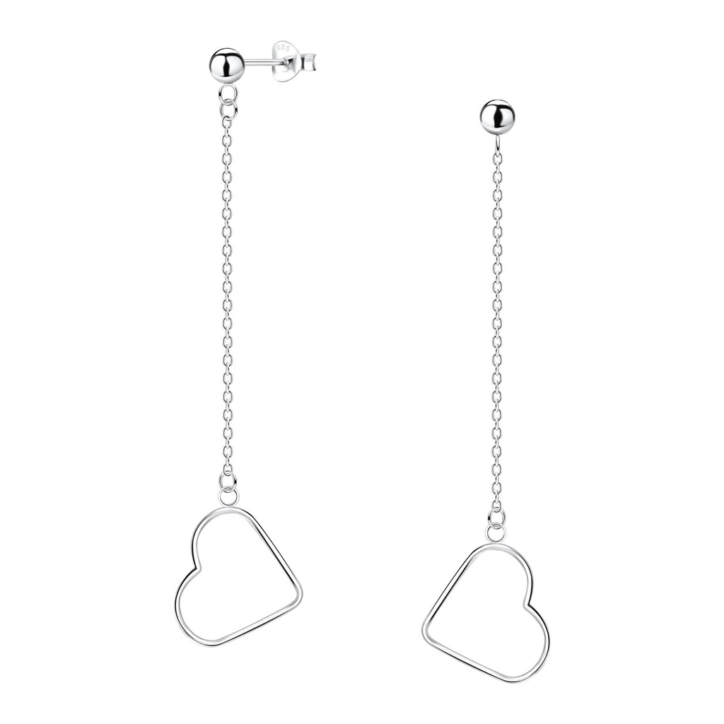 Silver Ball Stud Earrings with Hanging Heart