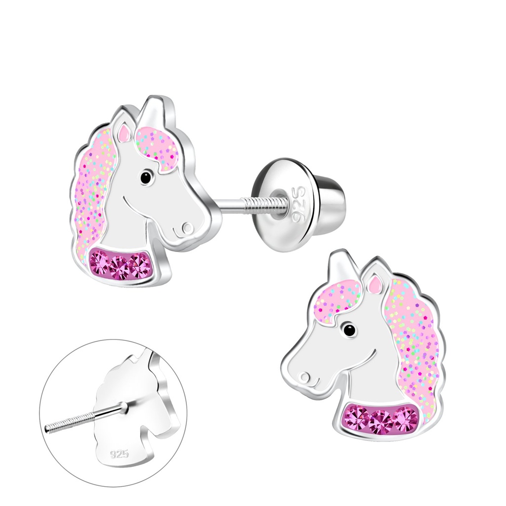 [10027349] Silver Unicorn Screw Back Bullet Earrings