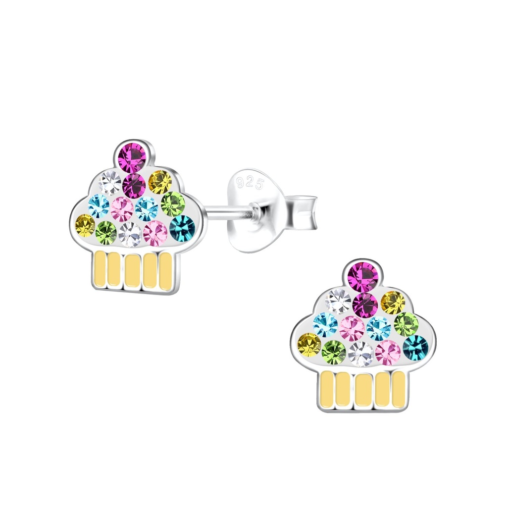 Silver Cupcake Stud Earrings
