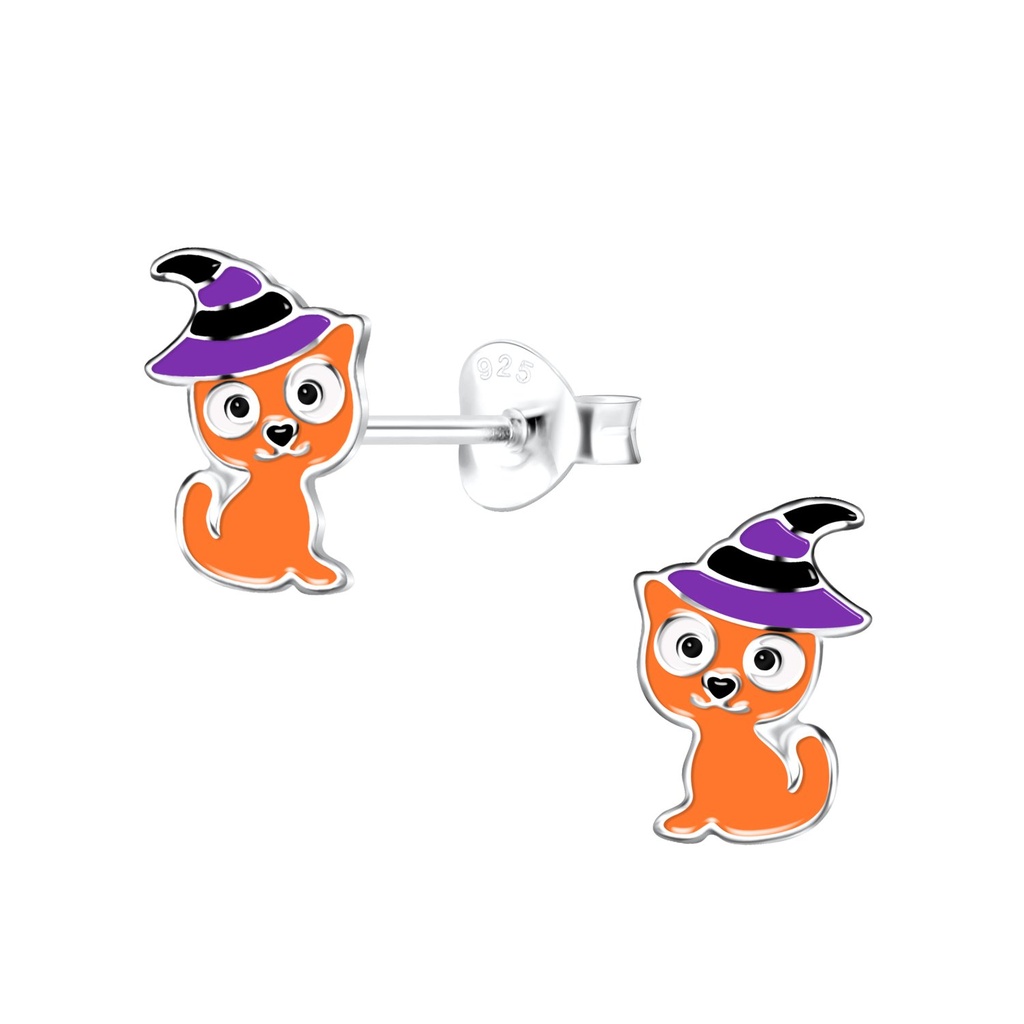 [10027549] Silver Cat Stud Earrings
