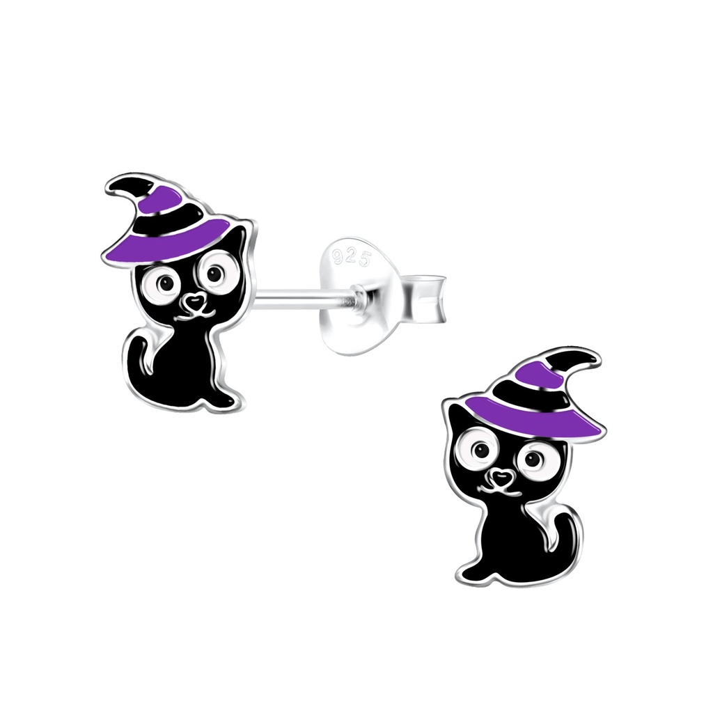 [10027550] Silver Cat Stud Earrings