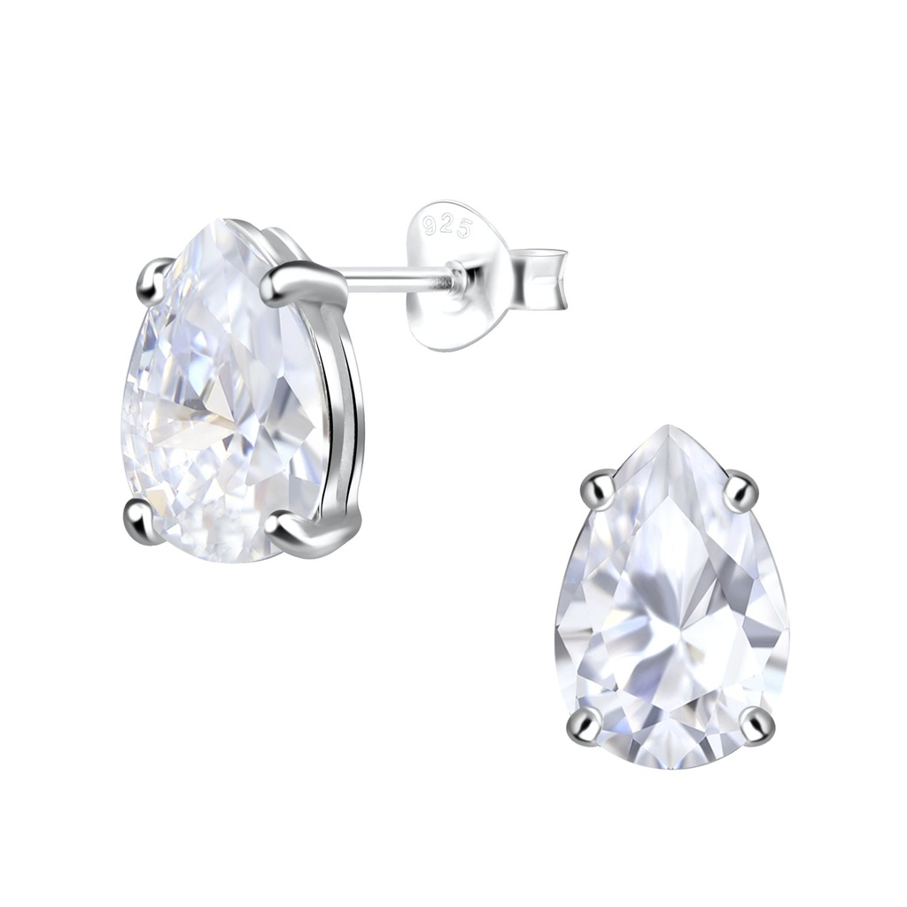 7x10 Pear Cubic Zirconia Silver Stud Earrings
