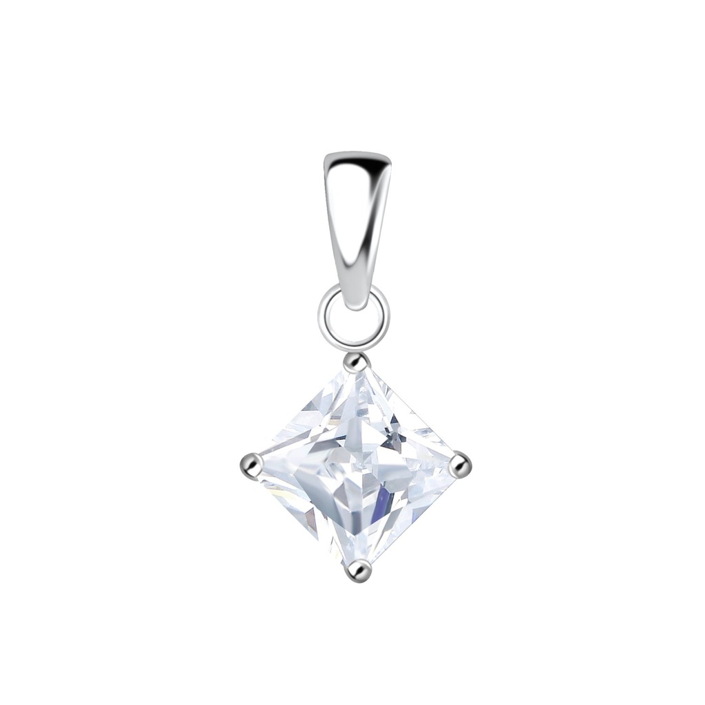 6mm Square Cubic Zirconia Silver Pendant