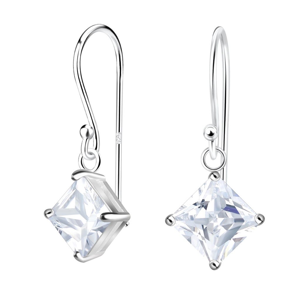 Boucles d'oreilles en argent zircon carré 6 mm