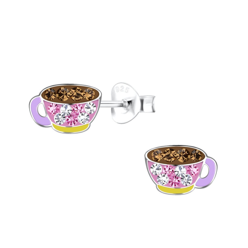 Silver Teacup Stud Earrings