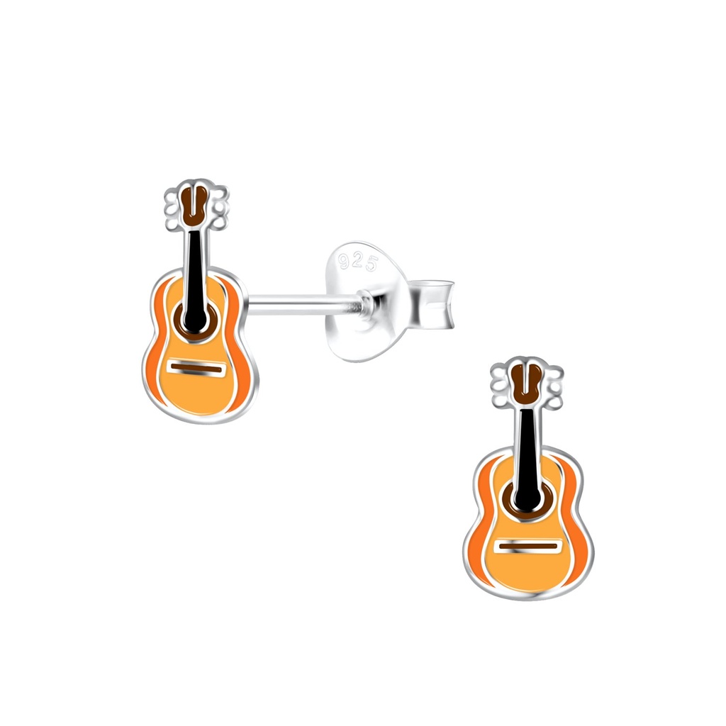Silver Guitar Stud Earrings